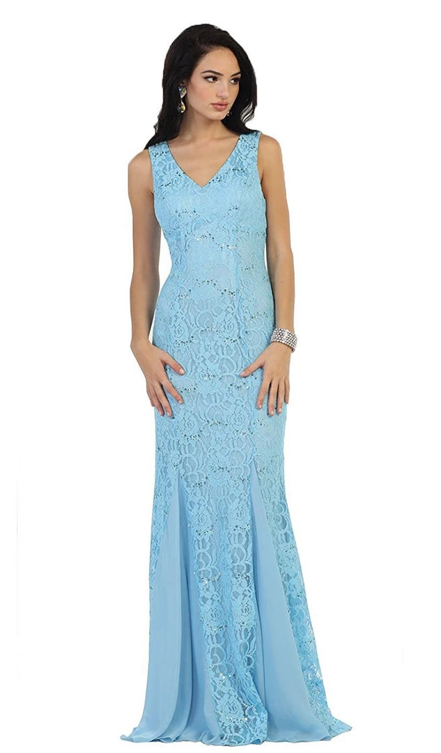 Formal Gowns May Queen - Lace Embellished V-neck Sheath Evening Dress 7 Formal Gowns May Queen - Lace Embellished V-neck Sheath Evening Dress