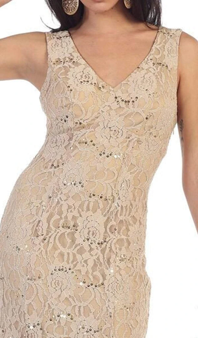 Formal Gowns May Queen - Lace Embellished V-neck Sheath Evening Dress 5 Formal Gowns May Queen - Lace Embellished V-neck Sheath Evening Dress