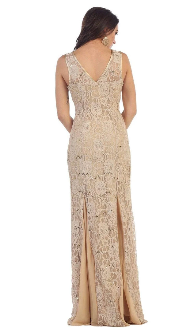 Formal Gowns May Queen - Lace Embellished V-neck Sheath Evening Dress 4 Formal Gowns May Queen - Lace Embellished V-neck Sheath Evening Dress