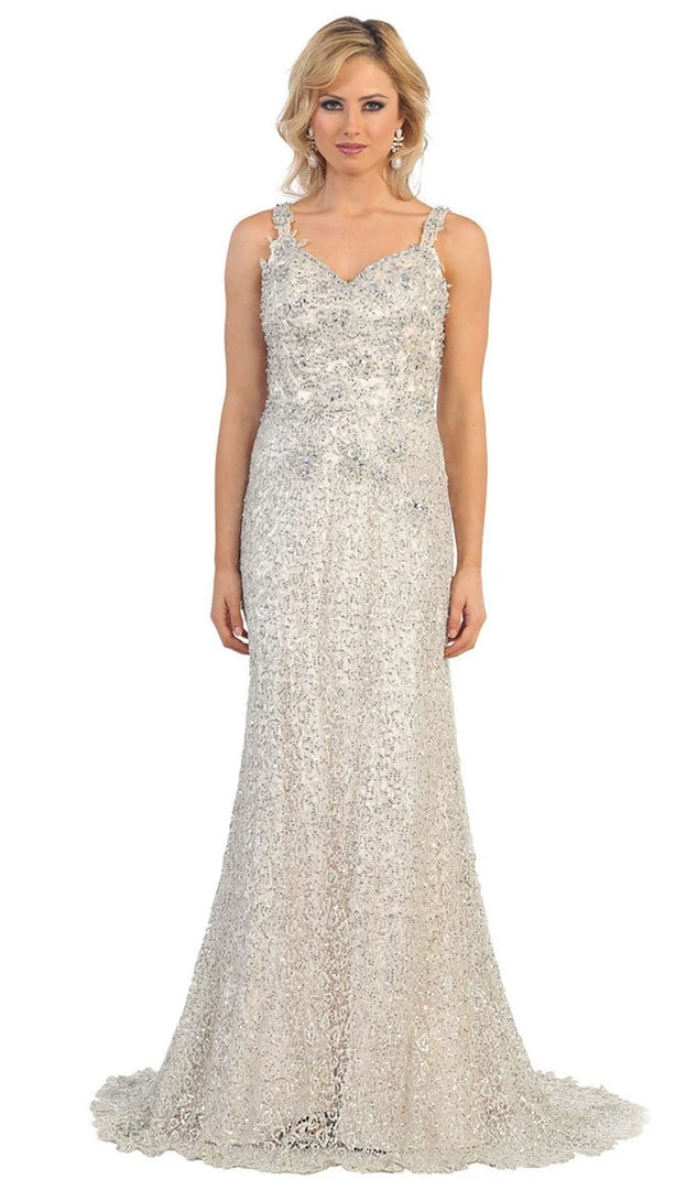 May Queen - Lace Embellished V-neck Sheath Prom Dress Formal Gowns 7 May Queen - Lace Embellished V-neck Sheath Prom Dress Formal Gowns