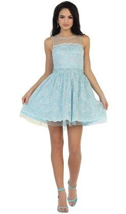 Cocktail Dresses May Queen - Lace Sheer Jewel A-line Cocktail Dress