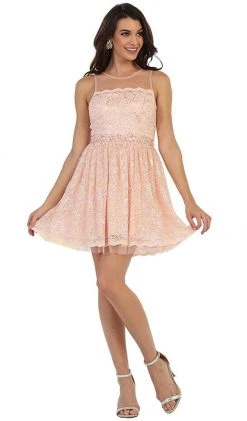 Cocktail Dresses May Queen - Lace Sheer Jewel A-line Cocktail Dress