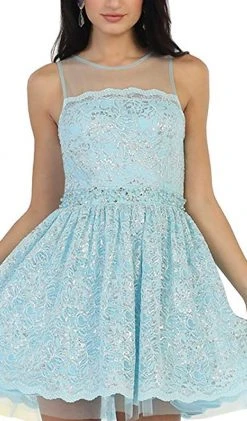 Cocktail Dresses May Queen - Lace Sheer Jewel A-line Cocktail Dress