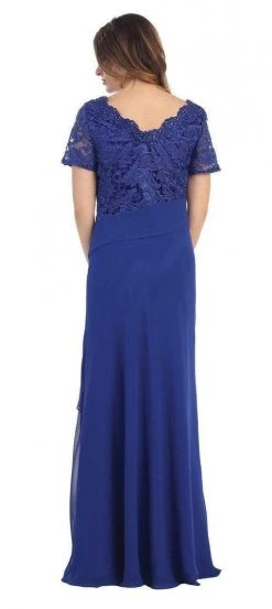 May Queen Lace V-Neck Short Sleeves Evening Dress MQ1229 - 1 Pc Royal Blue In Size XL Available Formal Gowns