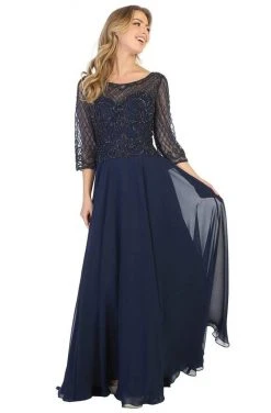 May Queen - Lattice Beaded Quarter Sleeve Dress RQ7821 Formal Gowns