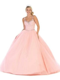 May Queen - LK106 Embroidered V-neck Ballgown