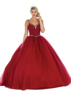 May Queen - LK106 Embroidered V-neck Ballgown