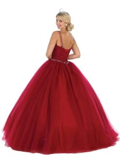 May Queen - LK106 Embroidered V-neck Ballgown