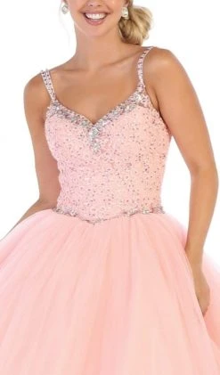 May Queen - LK106 Embroidered V-neck Ballgown