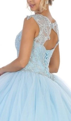 May Queen - LK115 Cap Sleeve Beaded Lace Corset Ballgown