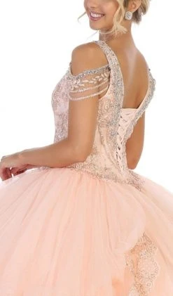 May Queen - LK116 Jeweled Lace Bodice Ruffled Ballgown Formal Gowns