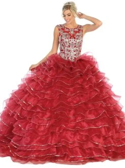 May Queen - LK125 Embellished Scoop Tiered Quinceanera Formal Gowns