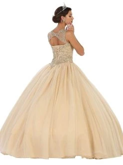 Formal Gowns May Queen - LK75 Lace Applique Illusion Neck Ball Gown