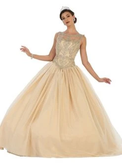 Formal Gowns May Queen - LK75 Lace Applique Illusion Neck Ball Gown