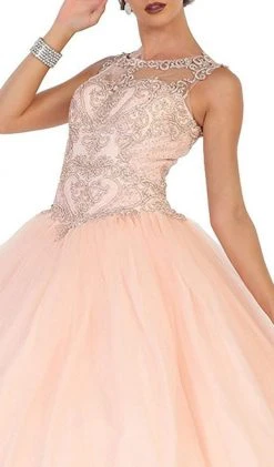 Formal Gowns May Queen - LK75 Lace Applique Illusion Neck Ball Gown