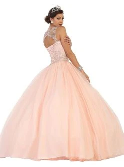 Formal Gowns May Queen - LK75 Lace Applique Illusion Neck Ball Gown