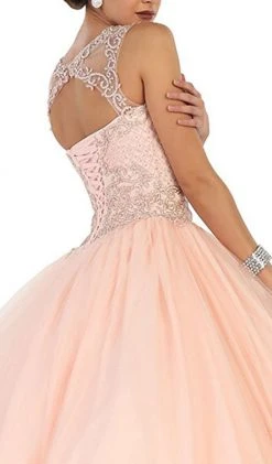 Formal Gowns May Queen - LK75 Lace Applique Illusion Neck Ball Gown