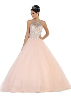 Formal Gowns May Queen - LK79 Jewel-Encrusted Halter Neck Ball Gown