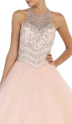 Formal Gowns May Queen - LK79 Jewel-Encrusted Halter Neck Ball Gown