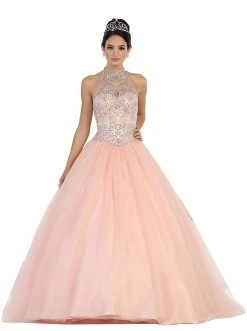 May Queen - LK80 Lustrous Jeweled High Neck Ball Gown Formal Gowns