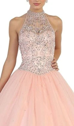 May Queen - LK80 Lustrous Jeweled High Neck Ball Gown Formal Gowns