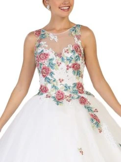 Formal Gowns May Queen - LK97 Sleeveless Floral Embellished Evening Ballgown