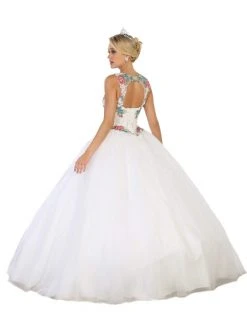 Formal Gowns May Queen - LK97 Sleeveless Floral Embellished Evening Ballgown