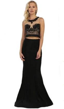 May Queen - Mesh Beaded Sleeveless Two-Piece Sheath Evening Gown Formal Gowns