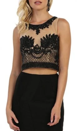 May Queen - Mesh Beaded Sleeveless Two-Piece Sheath Evening Gown Formal Gowns