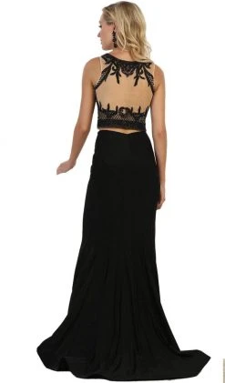 May Queen - Mesh Beaded Sleeveless Two-Piece Sheath Evening Gown Formal Gowns
