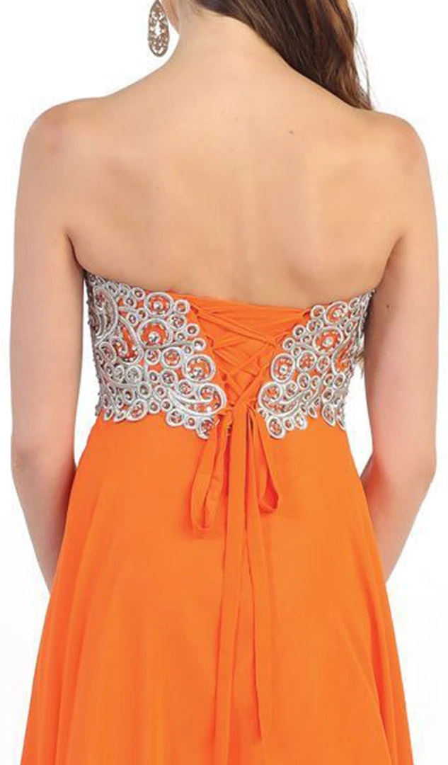 May Queen - Metallic Ornate Lace Up A-Line Evening Gown 6 May Queen - Metallic Ornate Lace Up A-Line Evening Gown