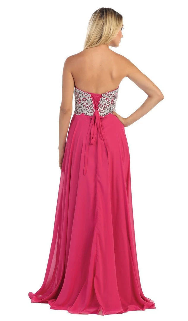 May Queen - Metallic Ornate Lace Up A-Line Evening Gown 9 May Queen - Metallic Ornate Lace Up A-Line Evening Gown