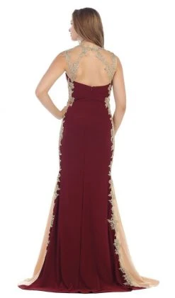 May Queen - MQ-1297 Gilt Lace Ornate Trumpet High Slit Prom Gown 13 May Queen - MQ-1297 Gilt Lace Ornate Trumpet High Slit Prom Gown