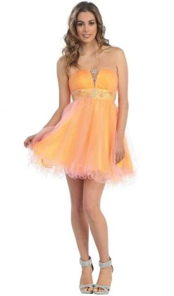 May Queen - MQ 698 Bejeweled Modified Straight A-line Cocktail Dress Cocktail Dresses