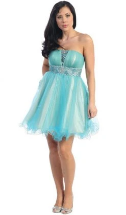 May Queen - MQ 698 Bejeweled Modified Straight A-line Cocktail Dress Cocktail Dresses