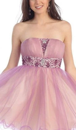 May Queen - MQ 698 Bejeweled Modified Straight A-line Cocktail Dress Cocktail Dresses