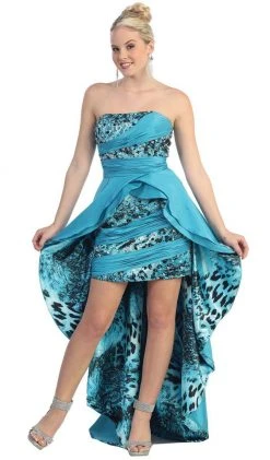 Formal Gowns May Queen - MQ 785 Embellished Ruched High Low Formal Dress