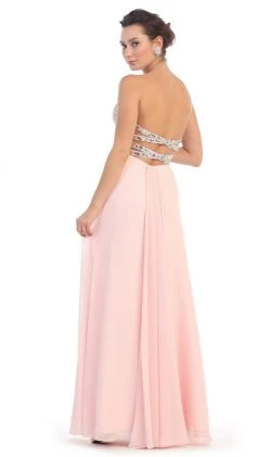 May Queen - MQ1026 Rhinestone-Encrusted Sweetheart Empire Chiffon Evening Dress Formal Gowns