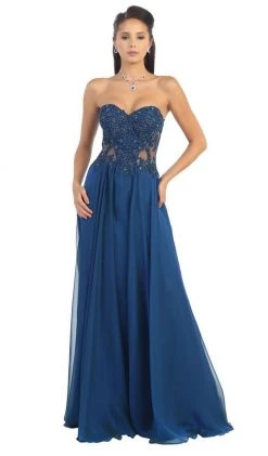 May Queen - MQ1117 Illusion Paneled Strapless A-line Prom Dress Formal Gowns 10 May Queen - MQ1117 Illusion Paneled Strapless A-line Prom Dress Formal Gowns