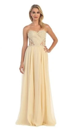 May Queen - MQ1117 Illusion Paneled Strapless A-line Prom Dress Formal Gowns 13 May Queen - MQ1117 Illusion Paneled Strapless A-line Prom Dress Formal Gowns
