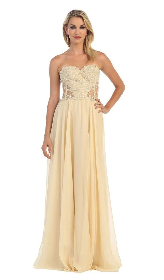 May Queen - MQ1117 Illusion Paneled Strapless A-line Prom Dress Formal Gowns 8 May Queen - MQ1117 Illusion Paneled Strapless A-line Prom Dress Formal Gowns