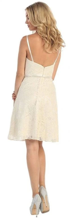 May Queen - MQ1209 Illusion Lace A-Line Cocktail Dress With Sheer Bolero Cocktail Dresses