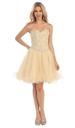 May Queen - MQ1215 Strapless Laced Sweetheart A-Line Cocktail Dress