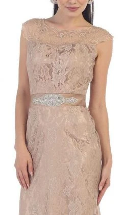 May Queen - MQ1237 Charming Cap Sleeved Bateau Neck Long Formal Dress