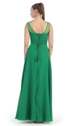 May Queen - MQ1266B Laced-Up Illusion Neck A-Line Prom Dress Formal Gowns