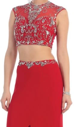 May Queen - MQ1285 Two Piece Illusion Jewel Sheath Evening Dress