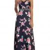 May Queen - MQ1403 Strapless Floral Print Evening Gown