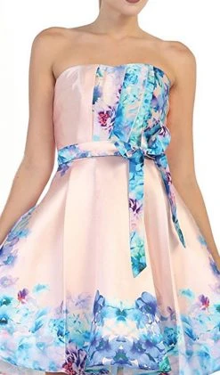 Cocktail Dresses May Queen - MQ1408 Strapless Pleated Floral Cocktail Dress