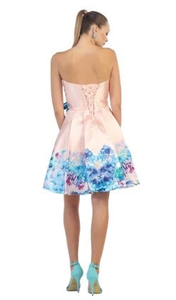 Cocktail Dresses May Queen - MQ1408 Strapless Pleated Floral Cocktail Dress