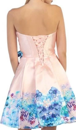 Cocktail Dresses May Queen - MQ1408 Strapless Pleated Floral Cocktail Dress